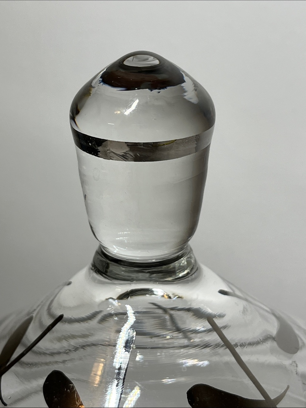 Vintage Clear Glass Lidded Candy Dish with Silver Leaf Motif - Picture 8 of 10